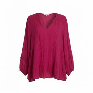 Zac & Rachel V-Neck Embroidered Tiered Long Sleeve Boho Blouse Pink Size 2X